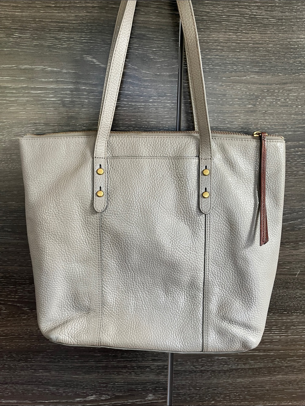 Fossil Grey Leather Tote Bag - Picture 5 of 13